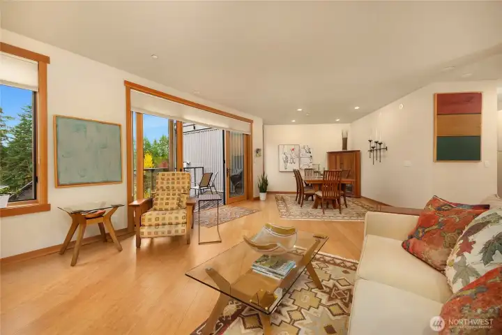The flow of this open plan is conducive to entertaining as the living area moves easily into the dining area.