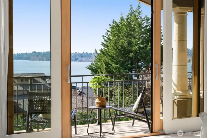 Let's take a walk around the house and see the views ... Main floor views of lake, mountains, city scape and Mt. Rainier.
