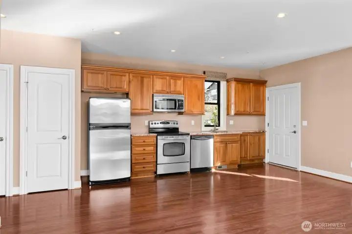 One bedroom apartment above 3-car garage.