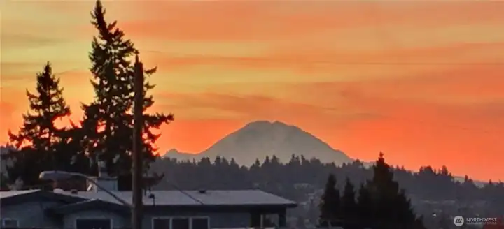 A stunner of a sunset surrounds Mt. Rainier