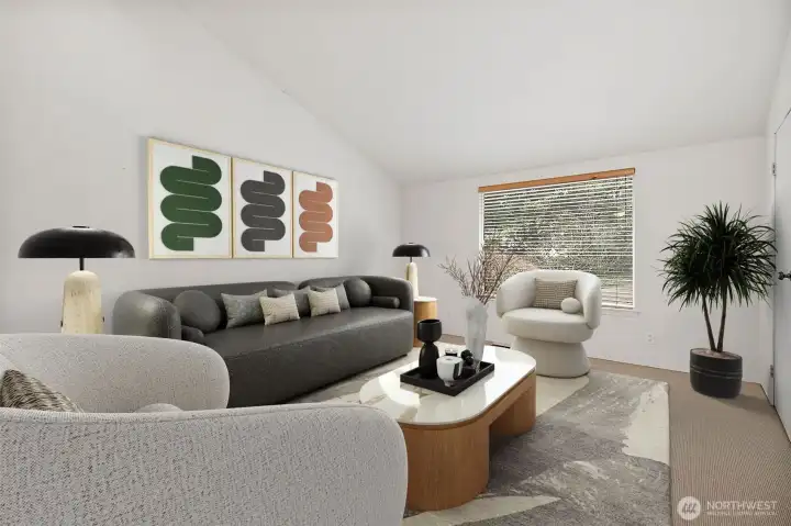 A virtually staged picture of the family room.