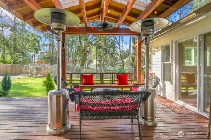 Open the French doors to your covered deck perfect for year round entertainment.