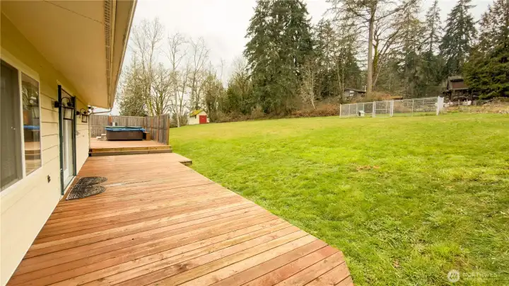 Back yard view towards the hot tub.