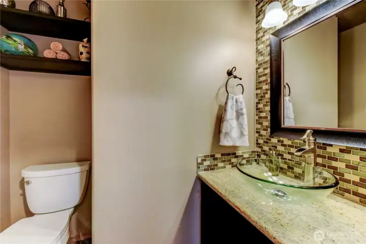 Powder room off family room