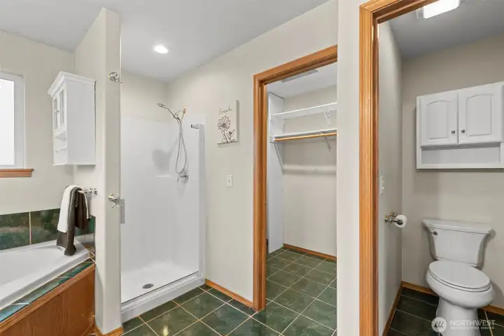 Shower, walk in closet