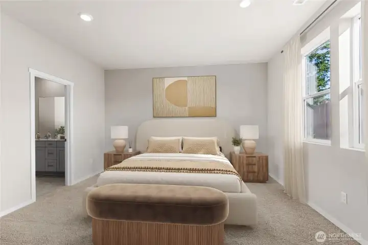 Primary bedroom with large windows to let natural light in*Finishes and options will vary.