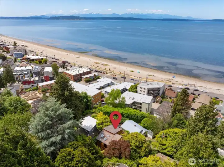 Drone view showing the home’s proximity to Alki Beach Drone view showing the home’s proximity to Alki Beach