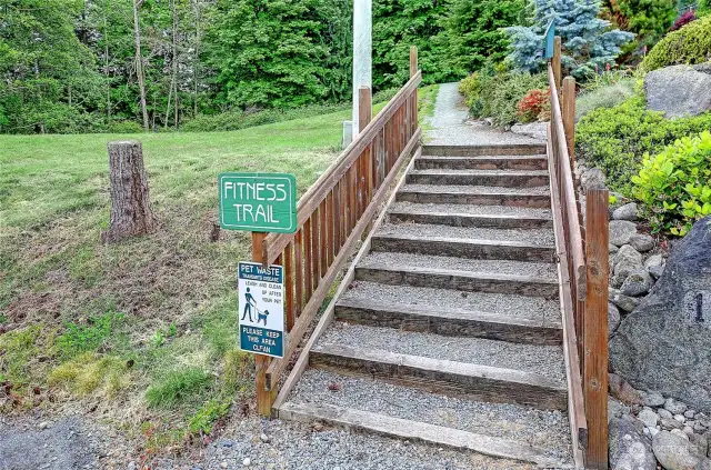 Steps away is access to the neighborhood fitness trail!