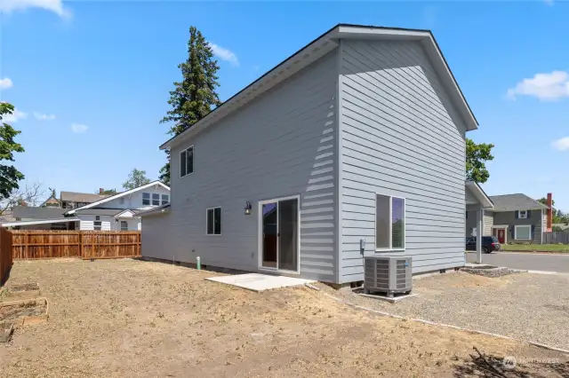 Space enough to create an entertainment area, think bbq, patio table, twinkle lights and more.