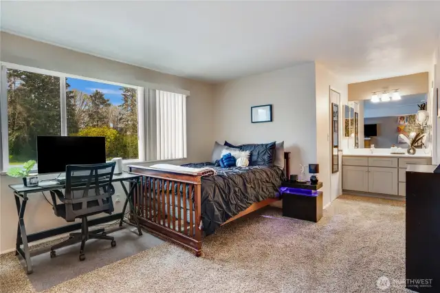 Large primary suite has an extended vanity, new full bath and shower, water closet and walk in closet for your seasonal wardrobes!