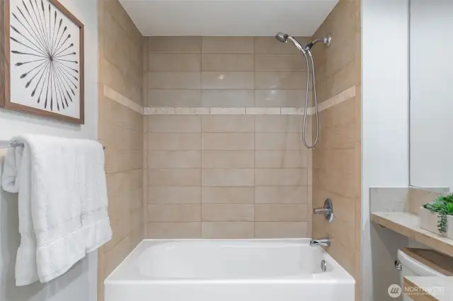 Enjoy a full-sized, spa-inspired bathroom.