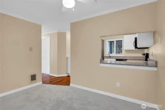 A convenient pass-thru between the dining area and the kitchen.