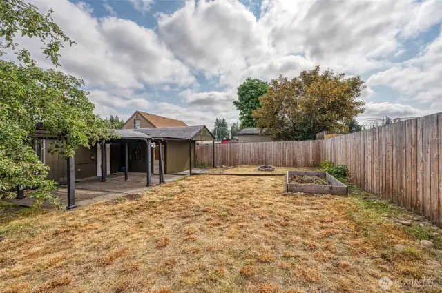 Wood fencing for privacy.