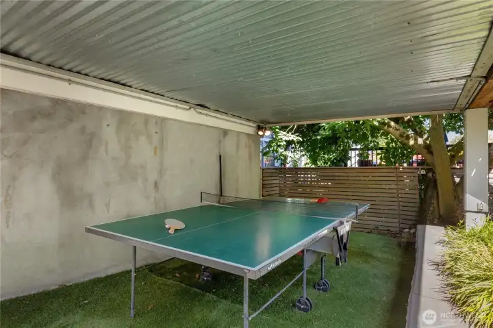 Covered ping pong with turf provides year round fun