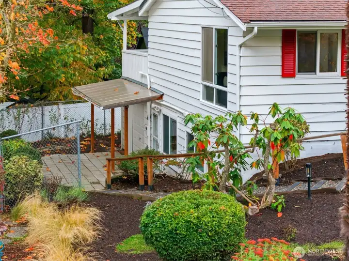 View of walkway down to the apartment exterior access.