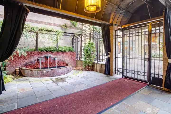 Just through the main gate are 2 lovely fountains and a red carpet welcoming you home