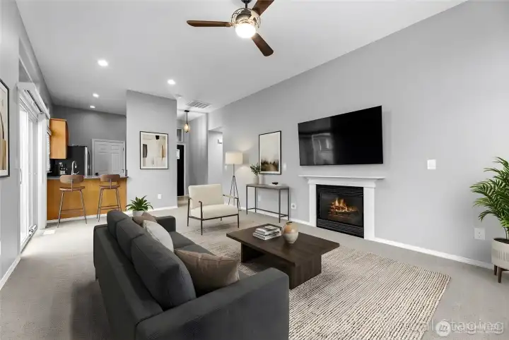 ~Virtually Staged Living Room with Gas Fireplace~
