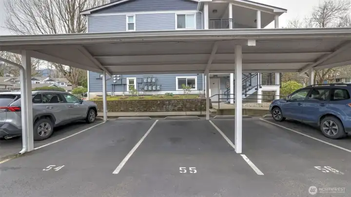 Designated parking stall adjacent to the building (55)