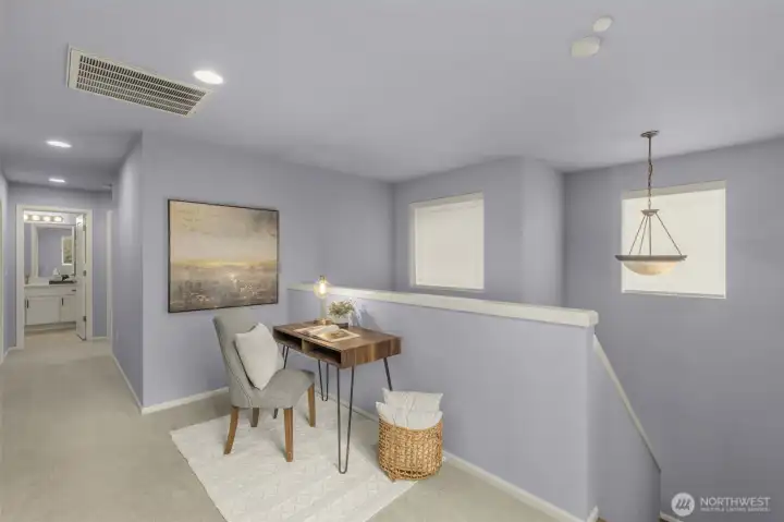 top of stairs landing space great for office,entertaining, etc