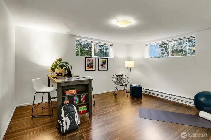 downstairs is 4th non-conforming bedroom or game room, yoga room.  Many possibilities