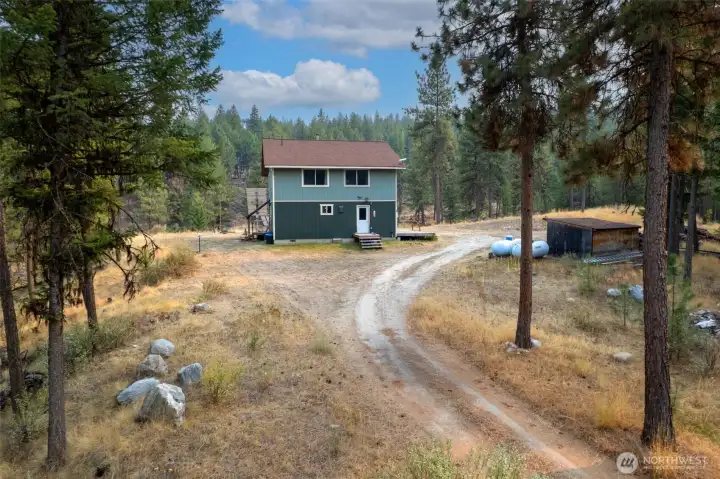 Coming up the Driveway to the home