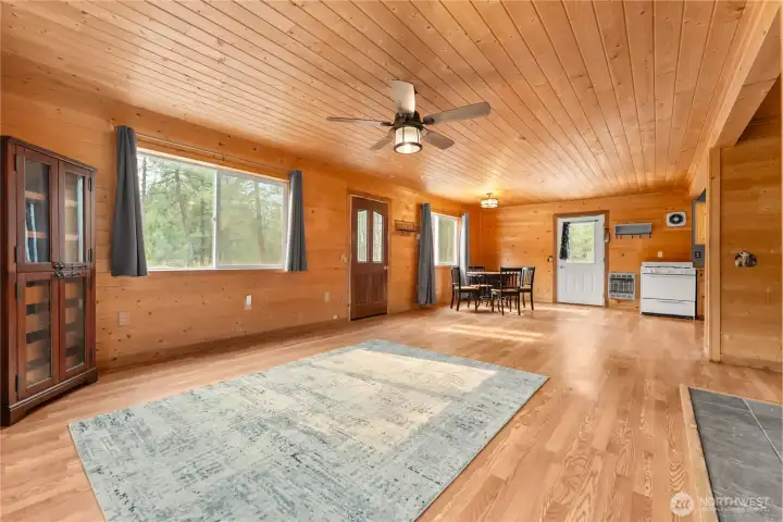 Main Entry - Living room and dining Area with side door off of Kitchen