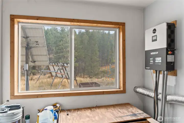 Smart solar system to the right, 8 solar panels directly in view out the window