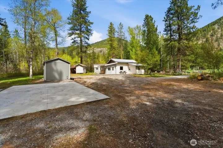 Concrete pad for games or future storage.