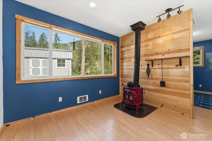 Cozy cabin style interior finishes.