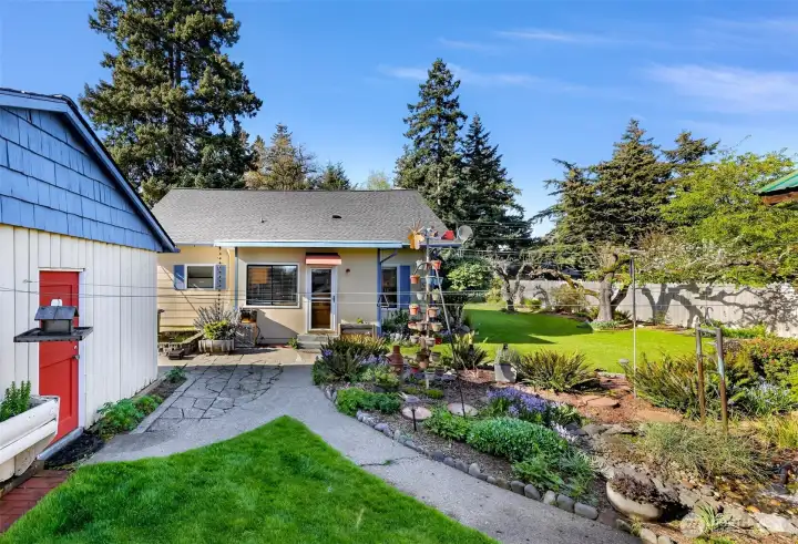 The garage on the left is right off the back door