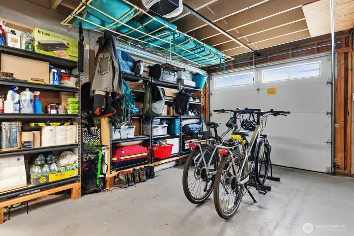 Ample space for storage and a vehicle in the garage.