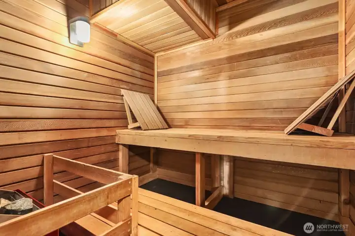 Sauna in exercise area.