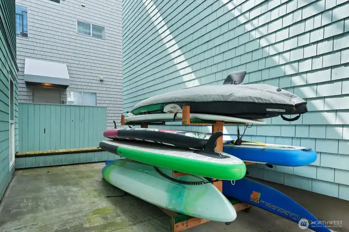 Kayak, paddle board, canoe storage for owners use.