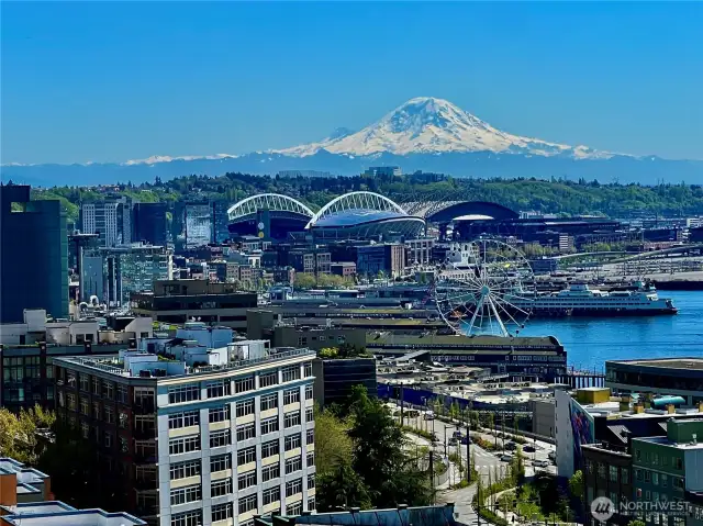 Another view from the deck looking south to the Stadiums and Mt. Rainier.