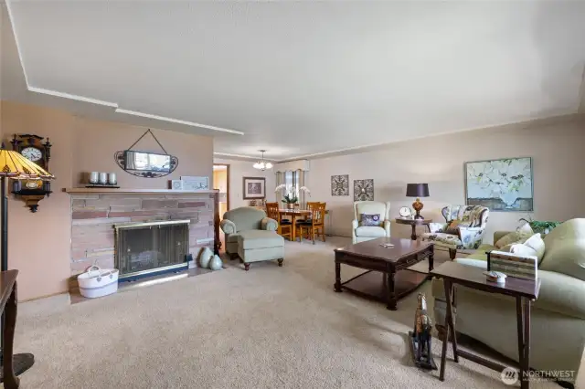 Spacious Living Room with Wood Burning FP