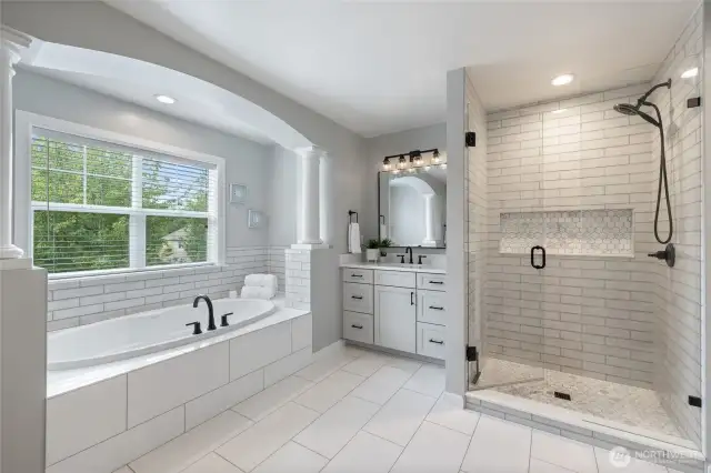 Gorgeous Marble, Quartz & Tile are a stunning combination. EVERYTHING NEW