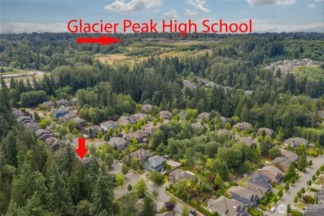 In the attendance zone for Well Regarded Glacier Peak High School, complete with an "unofficial" neighborhood trail.