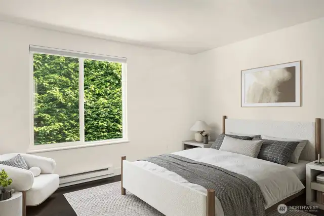 third floor - primary bedroom virtually staged