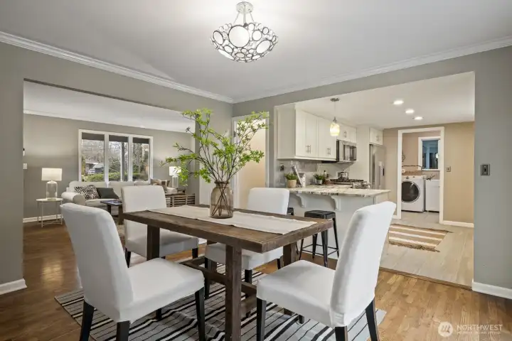Crown molding and period lighting adding to the home's character.