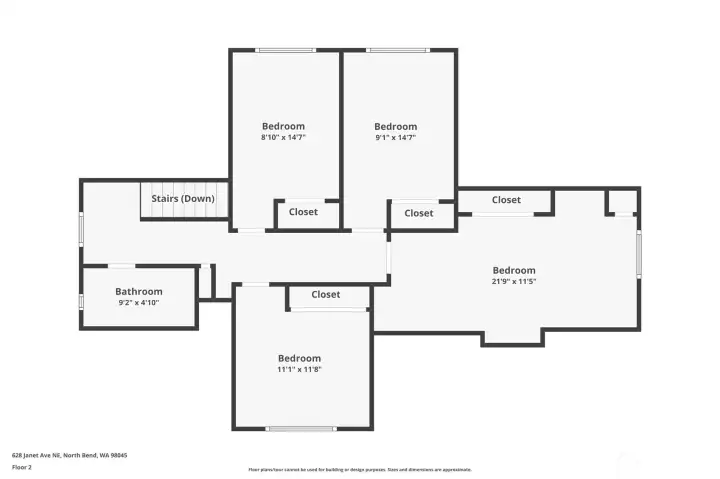 Upstairs floor plan features four bedrooms with ample storage and charm, plus a full bath to serve the upper level.