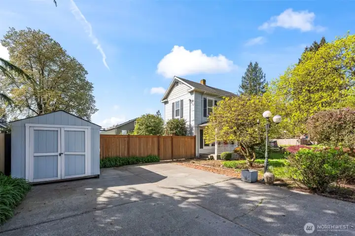 Driveway parking and shed.