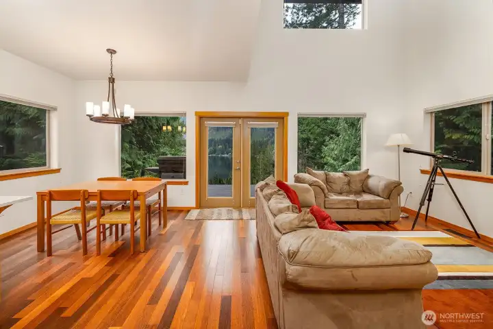 Open concept living with dining space and living area.