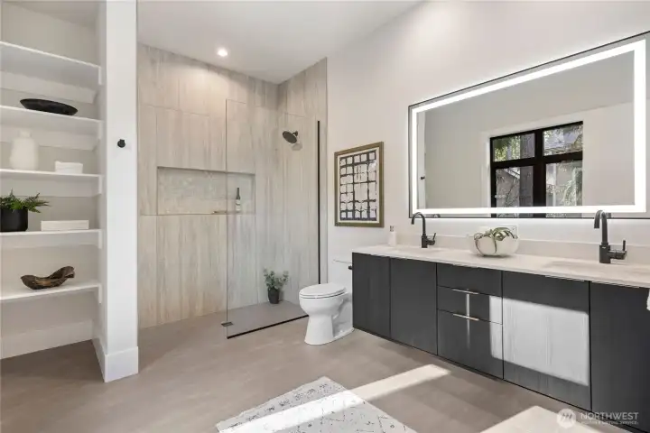 Ensuite guest bath with heated tile floors