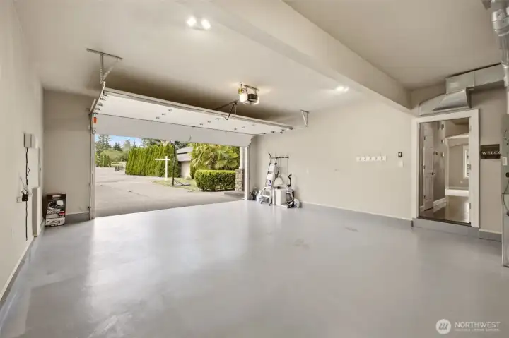 garage with epoxy flooring
