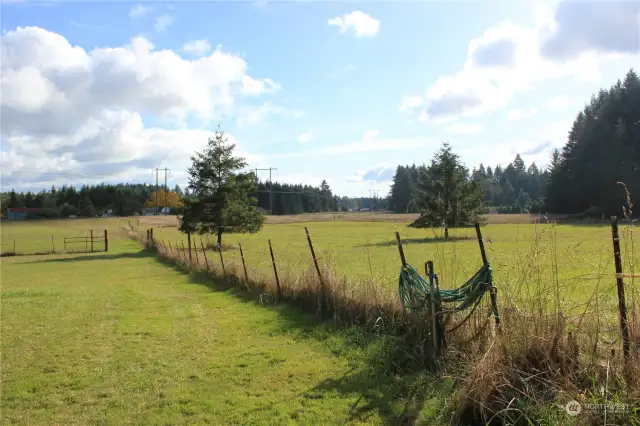 fenced pasture for animals or hay