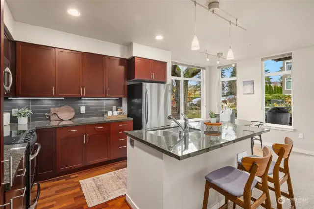 Windows in the dining area make for a cheerful space!