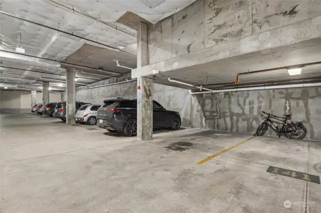 One of two parking spaces; this one very close to elevator: #142