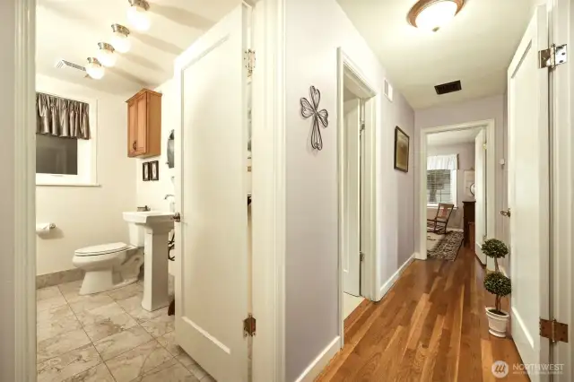 Looking down the hall from the den/kitchen