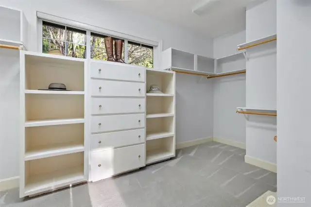 The oversized primary bedroom closet.