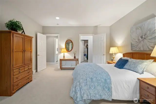 The downstairs 2nd bedroom with adjoining walk in closet.